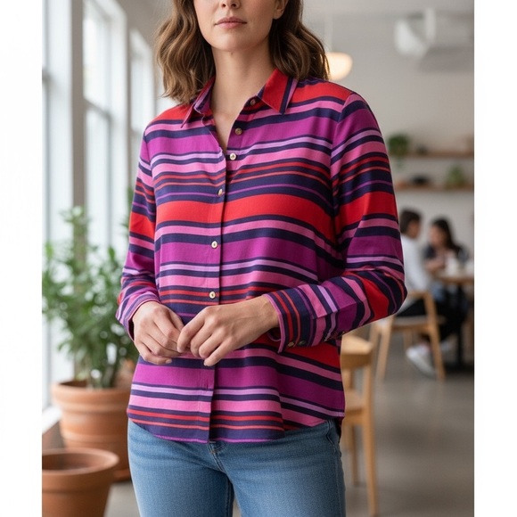 C Wonder stripped silk button down dress top size M, Red, Purple, Blue, Pink. - Picture 3 of 16